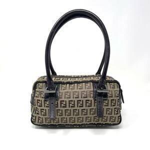 SOLD Fendi Vintage Mini Zucchino Handbag Purse Tote Logo Canvas Leather Brown